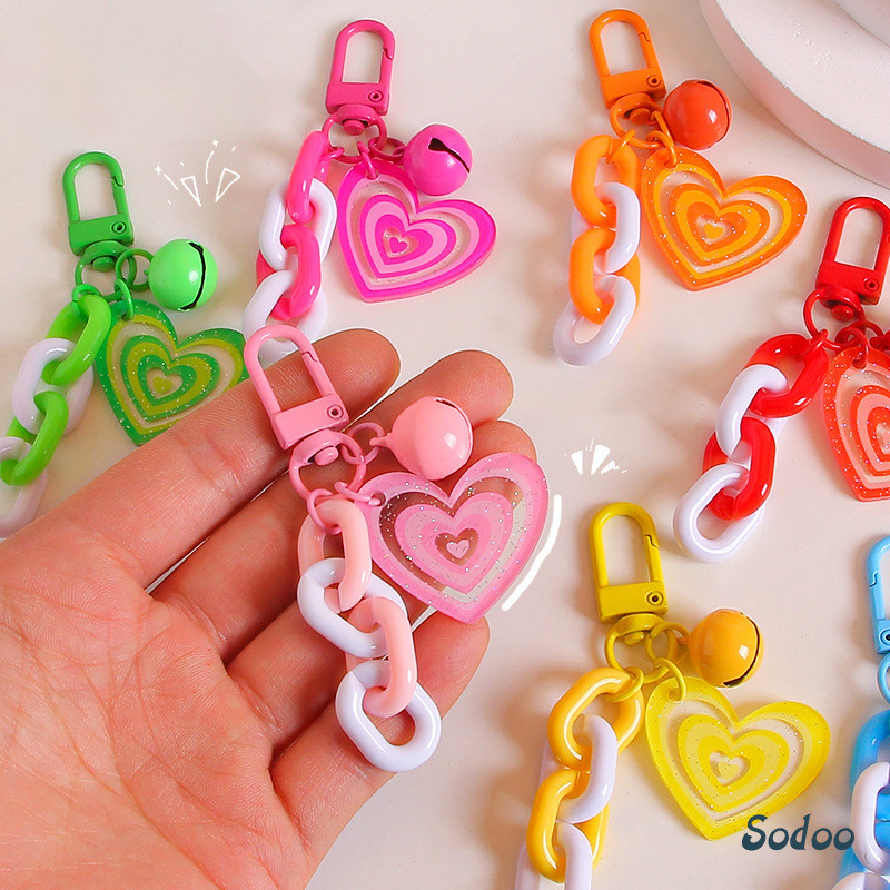 Gantungan Kunci Hati Berlapis Ganda Kreatif Liontin Lonceng Warna-warni Kecil Segar Gantungan Kunci 