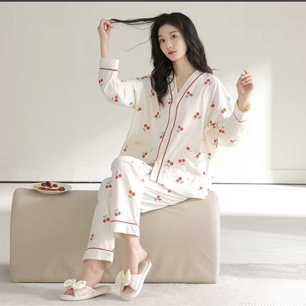 Baju tidur piyama pp lengan panjang celana panjang bahan kaos import SETELAN SETCEL ONESET SET PIYAM