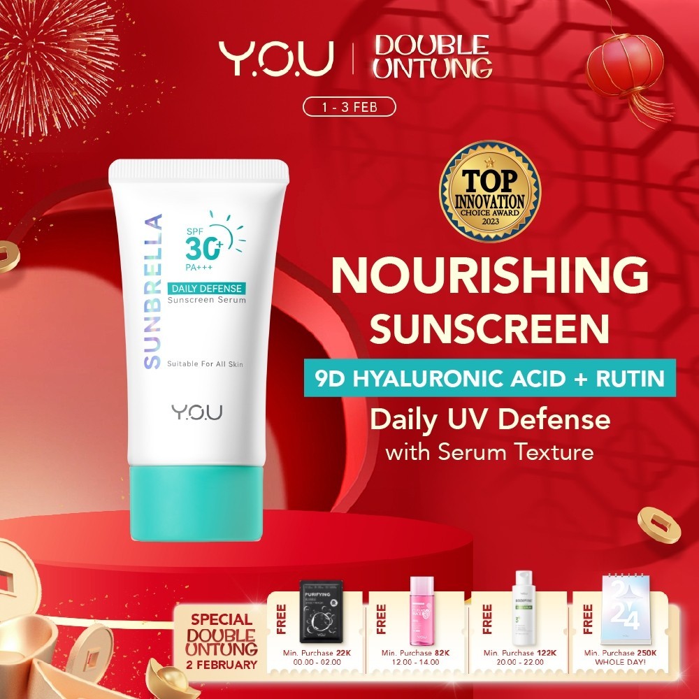 RH63X [Gift] YOU Sunbrella Daily Defense Sunscreen Serum SPF30 | Tabir Surya UVA UVB Blue Light | Lightweight Skincare | Dry Skin