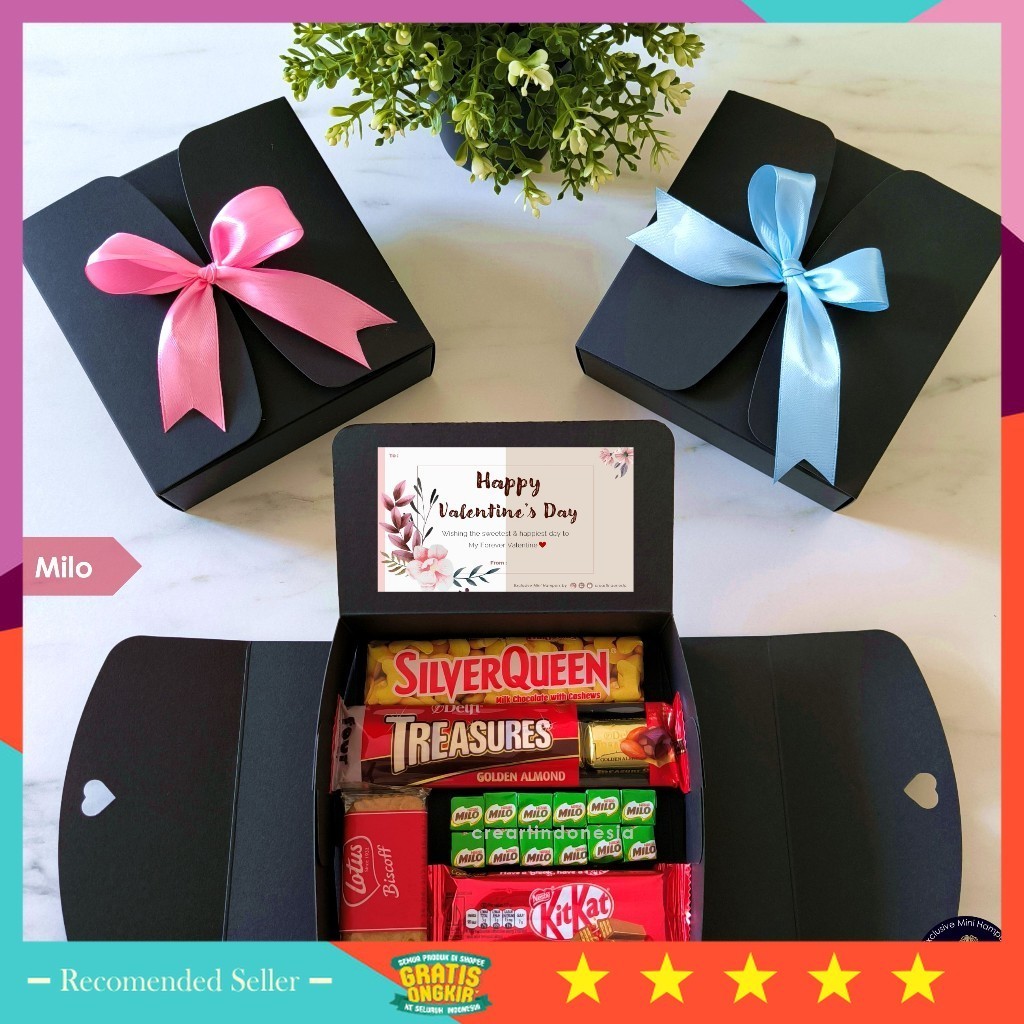 

Hampers Boneka Murah Wisuda Valentine Anniversary Wedding Pernikahan / NEW!!! Hampers Valentine / Kado Valentine / Hadiah Valentine / Snack Box Cokelat Milo Cadbury Delfi CreArtindonesia - Valentine Black Medium Hampers