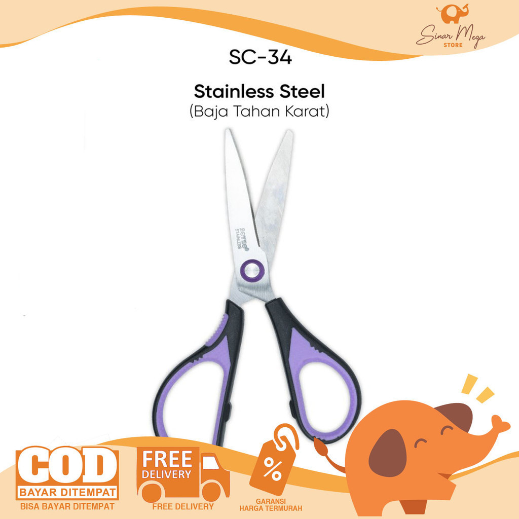 

Joyko Gunting SC-34 Gunting Sedang Scissors Non-Slip Grip Purple Lucu Berkualitas