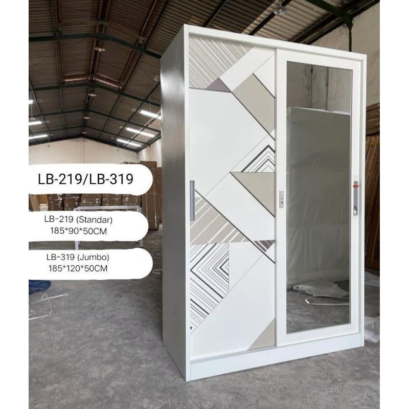 (COD) Lemari besi sliding 2 pintu Jumbo / Lemari besi importa / Lemari pakaian sliding Minimalis