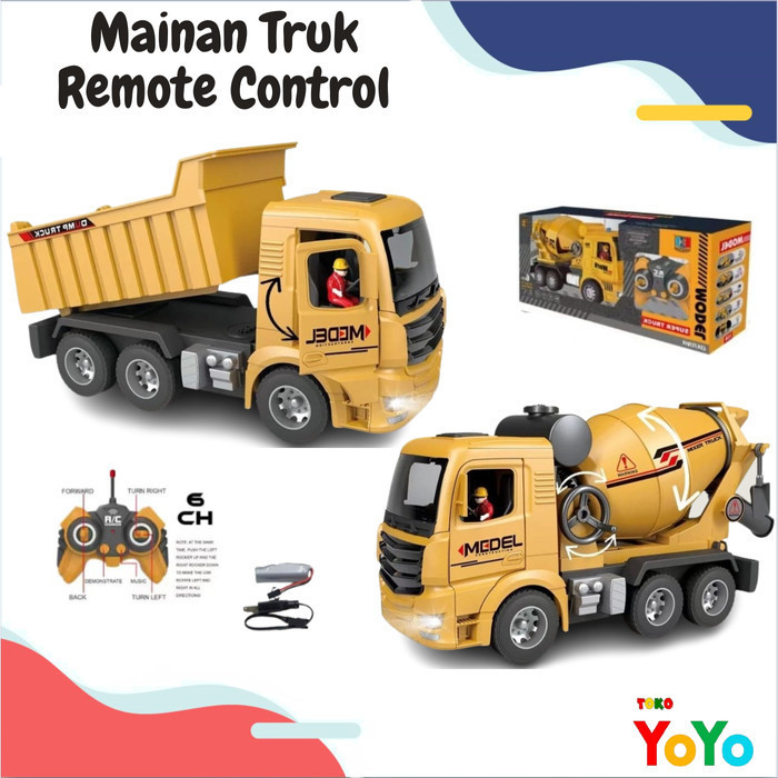 TokoYoyo Mainan Anak Truk Molen Dump Excavator Remote Control Baterai Charger Truck 6 Channel Kado Anak Laki Laki 2 3 4 5 tahun
