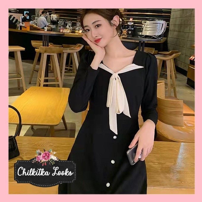 CHILKITKA LOOKS FASHION BANGKOK dress wanita/long dress/dress korea/Versi Korea dari gaun hitam retr