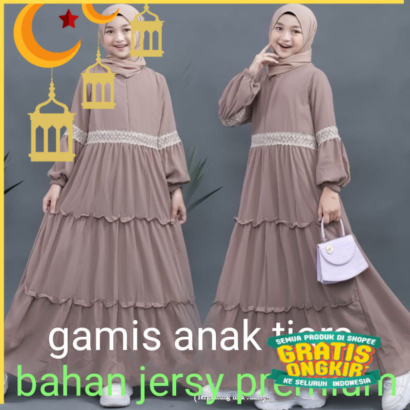 TEEBARU GAMIS TIARA +JILBAB JERSYPREMIUM 3-13thn/Maron merah bata red anak tanggng