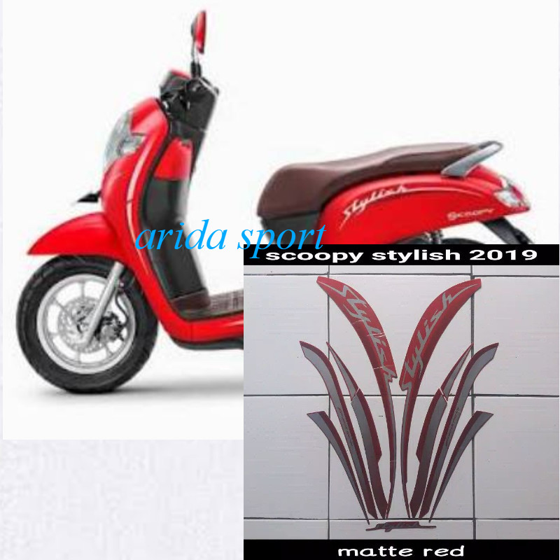 Striping sticker honda scoopy fi led stylish thn 2019 2020 matte red merah doff awet berkualitas spt