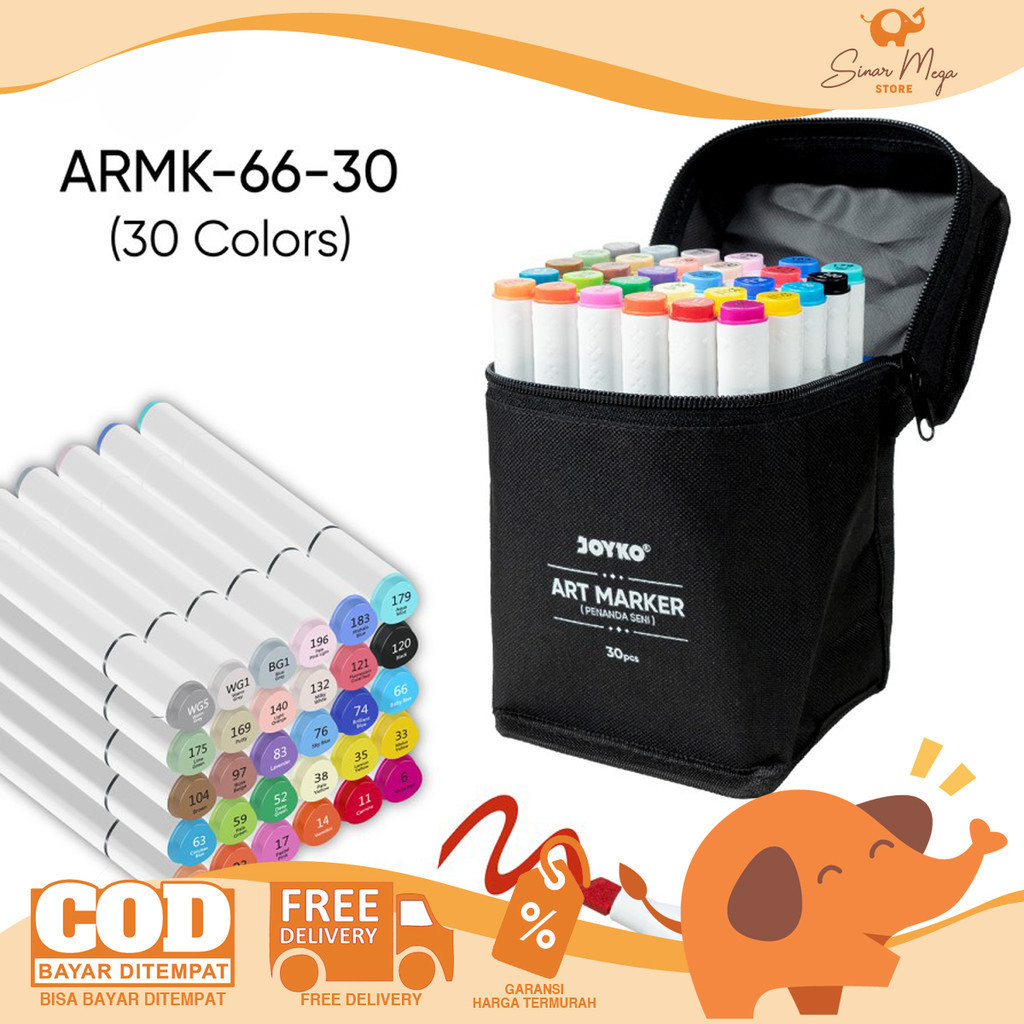 

Joyko Art Marker ARMK-66-30 Spidol Dual Tip Penanda Seni 30 Warna Box Kain Murah Berkualitas