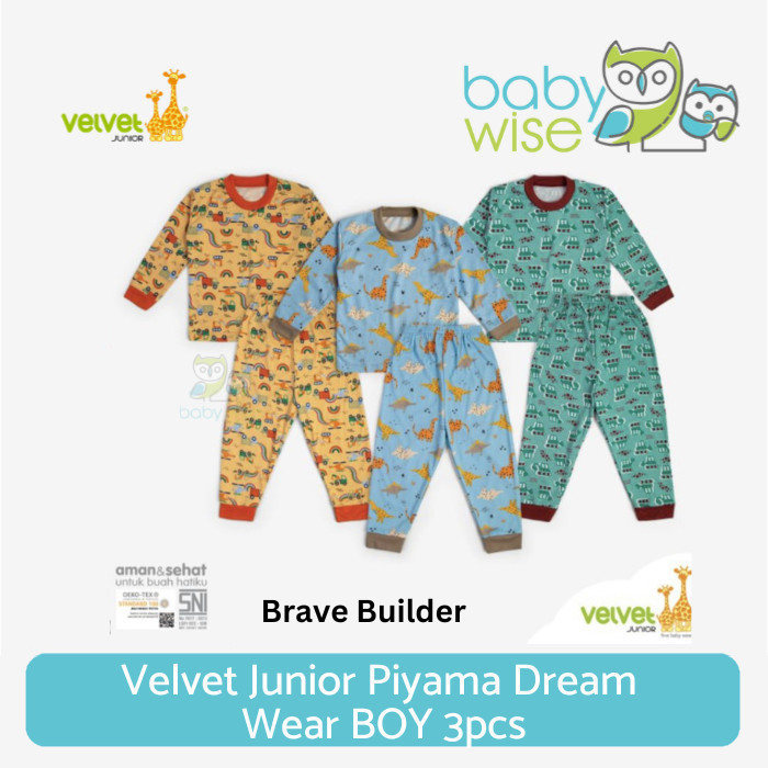 Velvet Junior Piyama DreamWear BOY 3pcs No.2 3 4 5 6 7 8 9 10 - Brave Builder,No 2