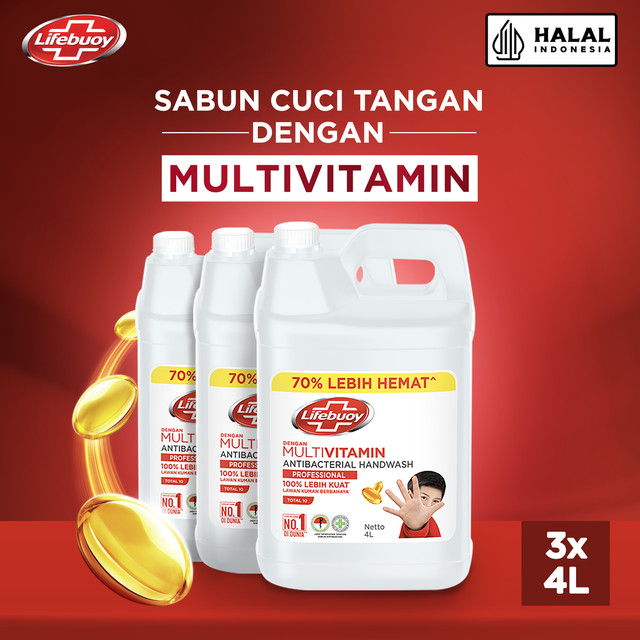Lifebuoy Handwash Liquid Total 10 4L - Sabun Cuci Tangan Cair Anti Bakteri Refill x3