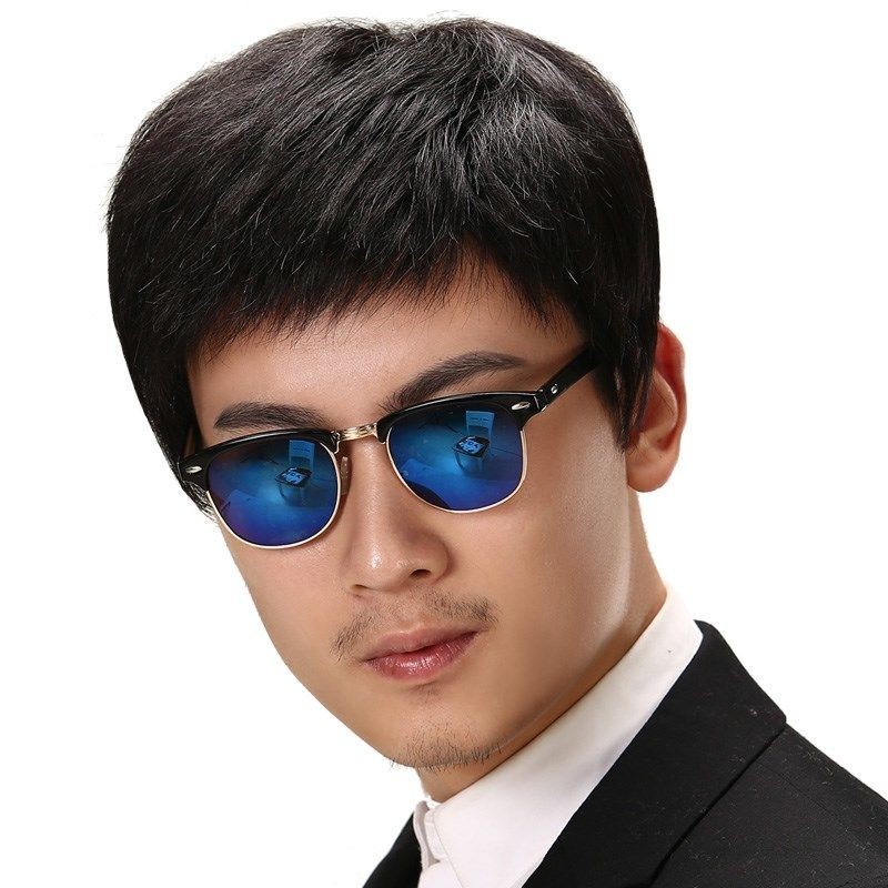 Wig pria sejati rambut pria sutra pria wig tampan realistis ayah wig set setengah baya dan tua pria 