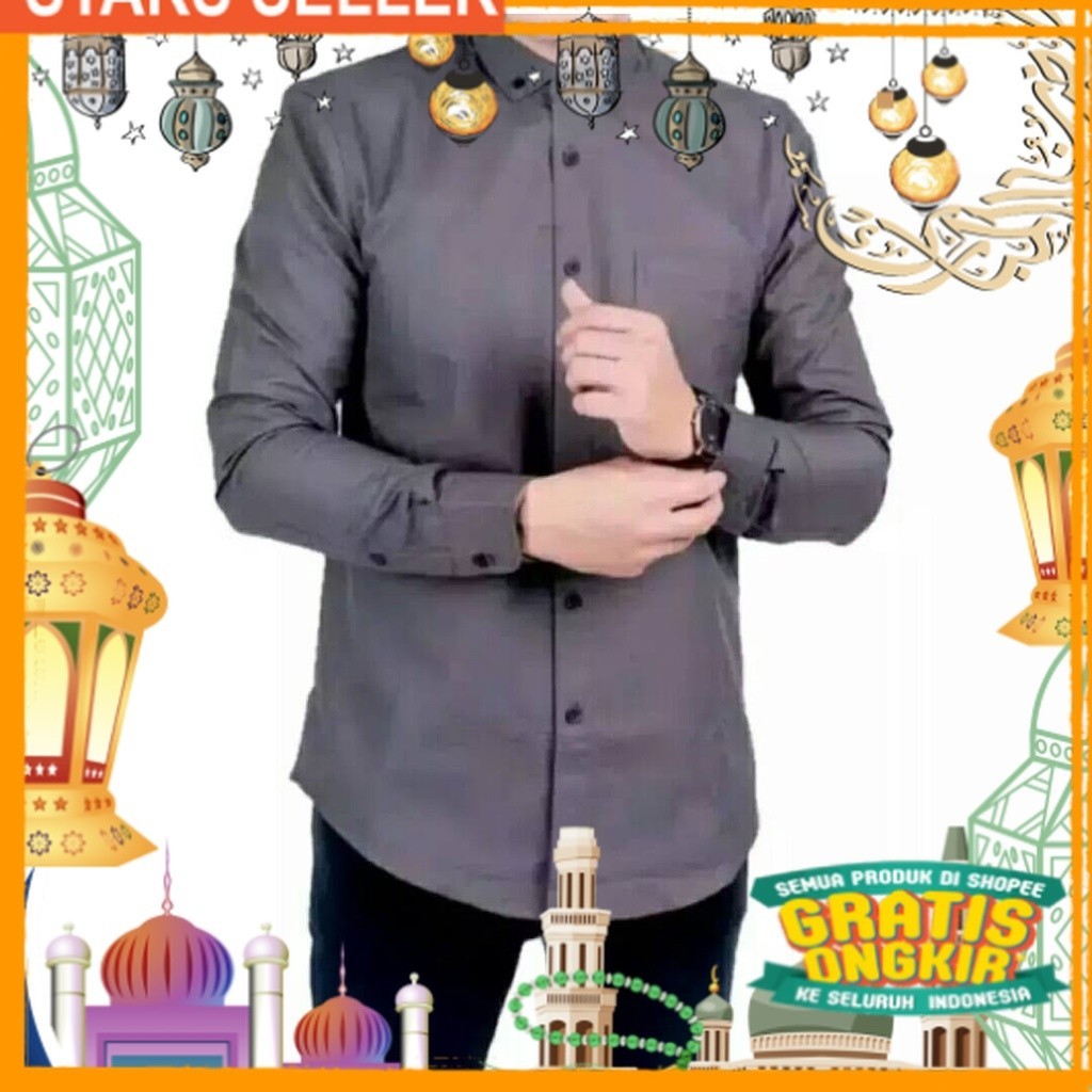 KEMEJA PRIA BAJU KEMEJA POLOS LENGAN PANJANG PRIA KEMEJA KERJA PRIA WARNA ABU TUA UKURAN M L XL/ Pin