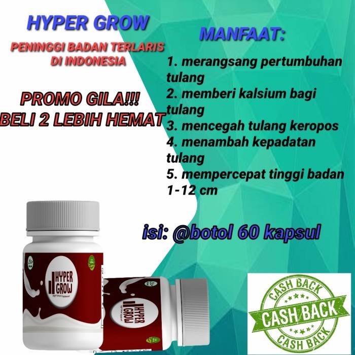 HYPER GROW/ PENINGGI PALING BADAN BERKUALITAS SE INDONESIA/ 20KAPSUL peninggi badan original, pening