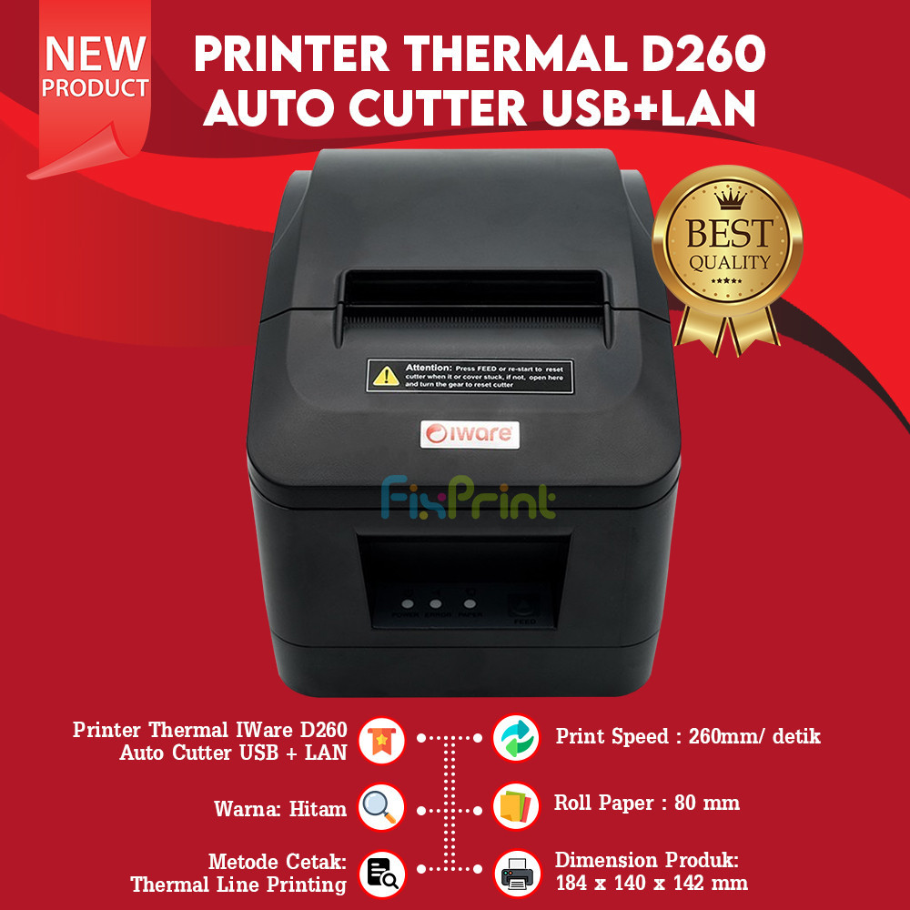 Printer Kasir Thermal D260 Kertas 80mm IWare Printer Kasir Cetak Label Resi USB Wifi Bluetooth