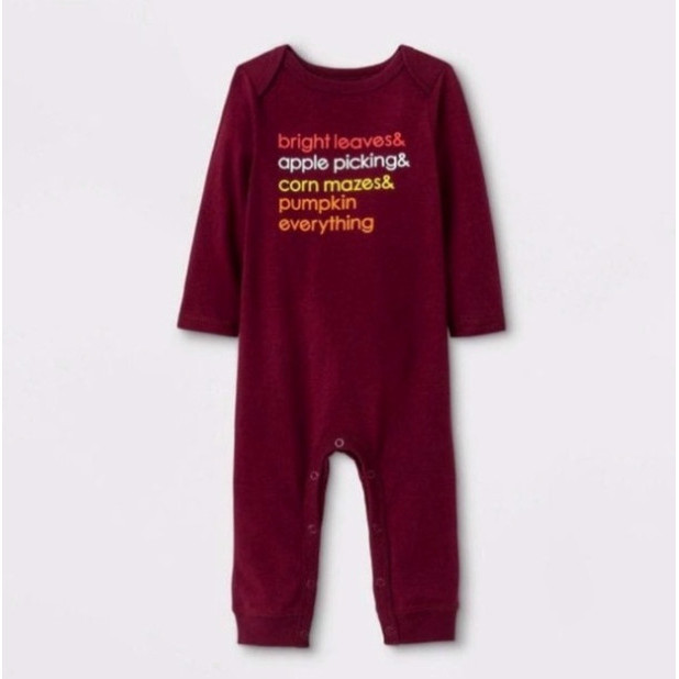 BAJU ROMPER CAT&JACK MAROON BRIGHT LEAVES & APPLE ANAK BABY CAT JACK