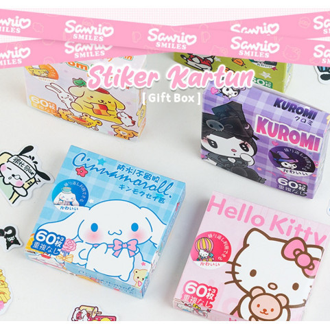 

( 63 PCS ) Sticker Sanrio Melody Kuromi Sinchan Hello Kitty Cinnamoroll Kartun Korea Sticker Momo Muah Dekorasi Buku Handbook Scrapbook Journal Hadiah Box