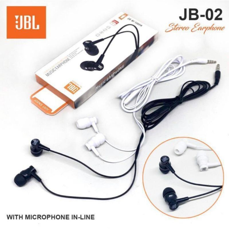 Handsfree JBL JB-02 Extra Bass Stereo Earphone JBL by HARMAN Hi-Res Audio Transmission Original