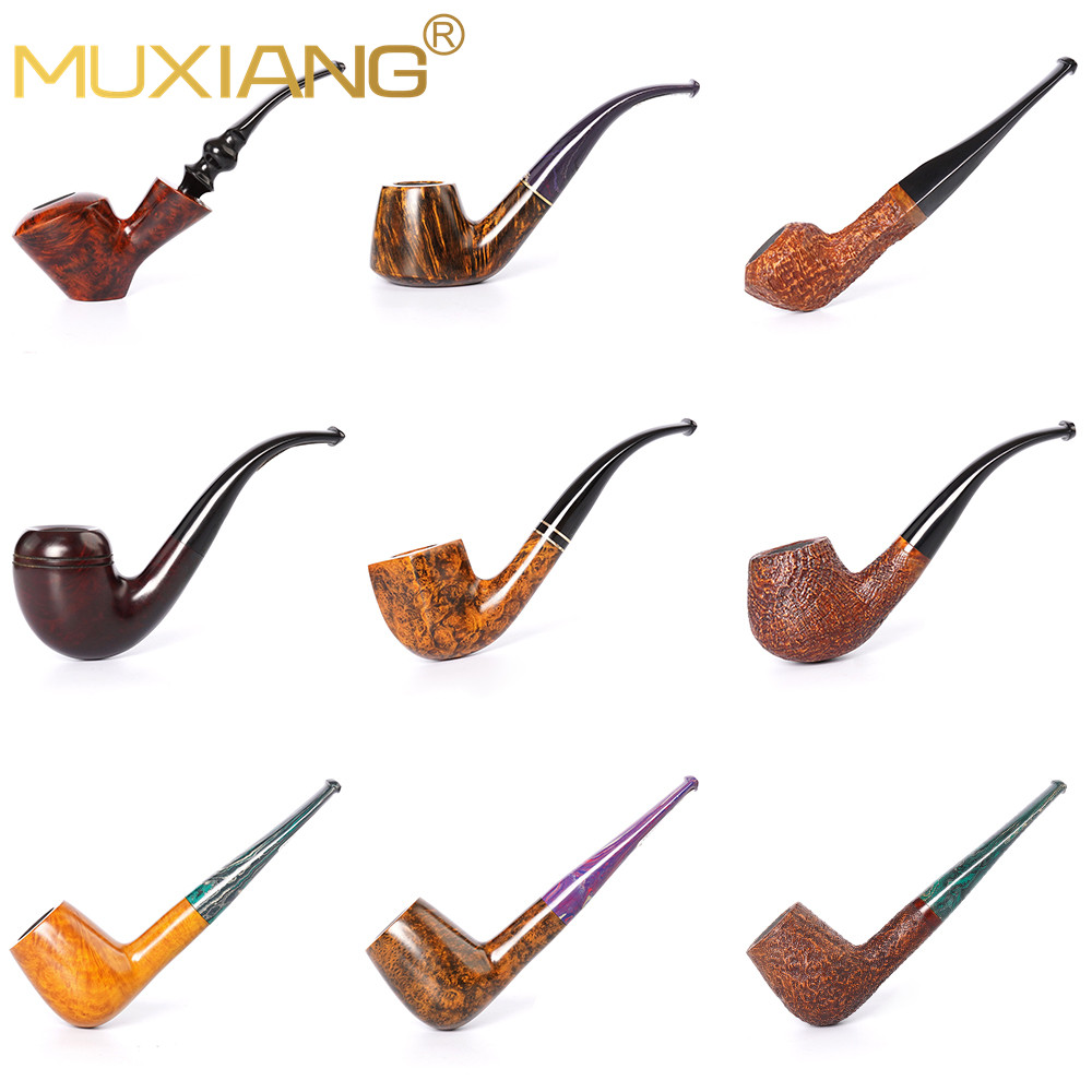 MUXIANG Handmade Briar Tobacco Pipe Freestyle Solid Wood Pipe Cumberland Colored Pipe Tip Father's D