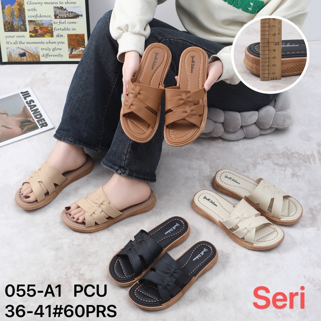 Sandal Tali Silang Wanita / Sandal Selop Slip On Wanita / Sandal Flat Pita Balance 055-A1