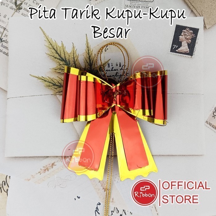 

10 pcs Pita Tarik Kupu-Kupu Besar Metalik Kilap Dekorasi Ribbon Souvenir