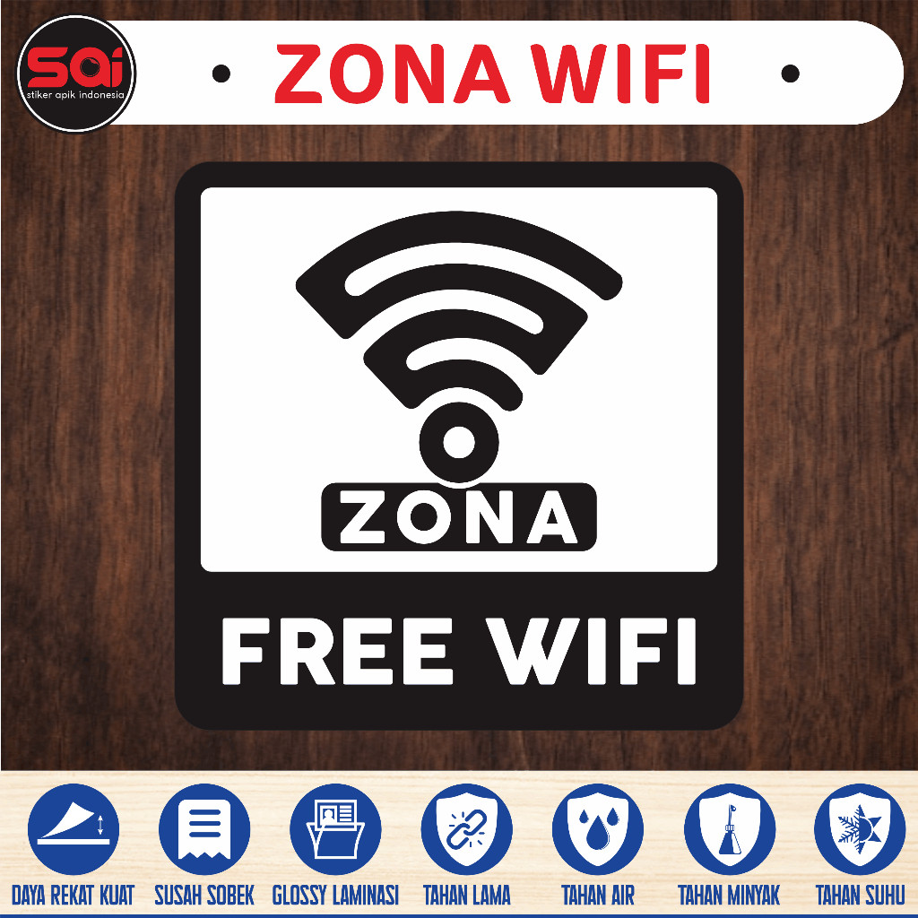 

stiker vinyl anti air ZONA FREE WIFI laminasi doff