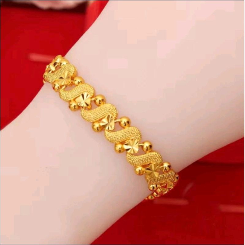 Gelang Tangan Motif Hongkong Perhiasan Wanita Asli Titanium Gold