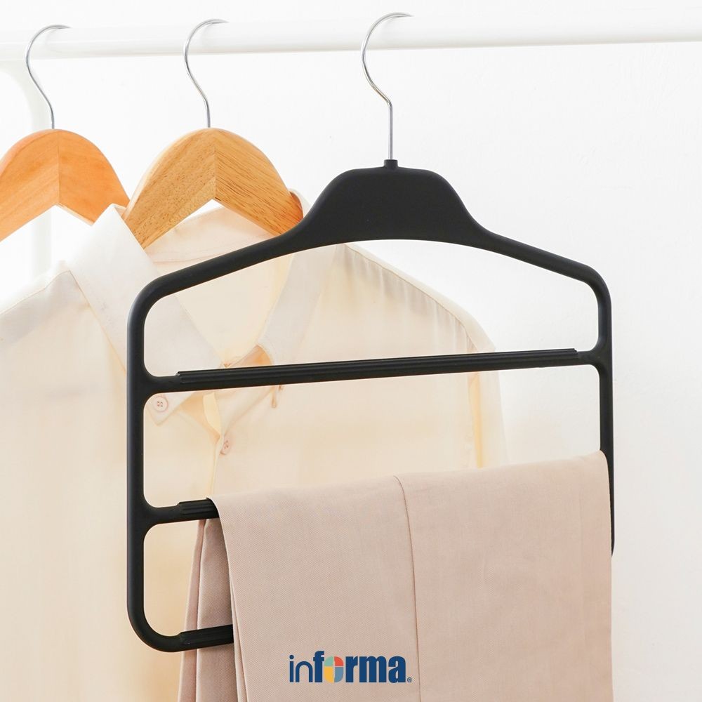 Informa 35 cm Hanger Baju Celana Plastik Abs Anti Slip Dengan 3 Bars - Hitam Henger Gantungan Baju S