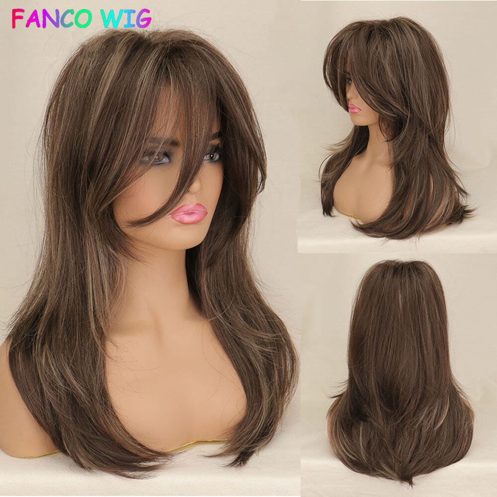 G Wig Human Hair Original Wig Washable Long for Women Ombre Brown Blonde Wig with Bangs Long Wavy Co