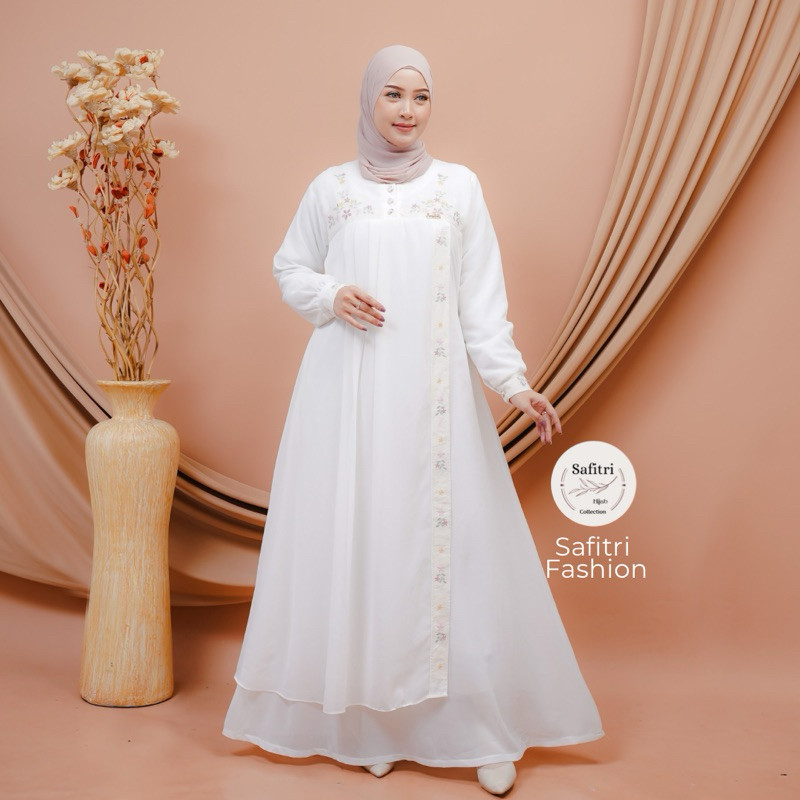 BY67TF JASMINE DRESS Gamis bahan ceruty babydol kombinasi bordir mewah kondangan pesta lebaran manas