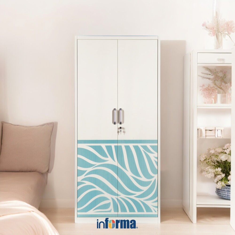 Informa Bloom Lemari Pakaian 2 Pintu - Putih/Biru Wardrobe Storage Kabinet Tempat Simpan Baju Lemari