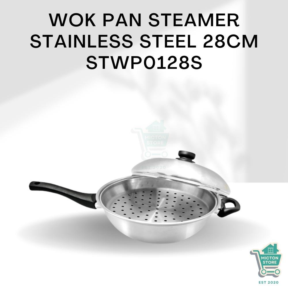 BIGTON Wok Pan Steamer Stainless Steel 28 cm STWP0128S Wajan Wok dengan Kukusan Stainless Wok Pan Ku