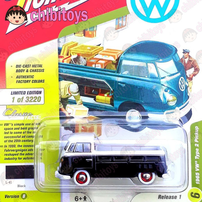 Johnny Lightning VW Series 1965 VW Volkswagen Type 2 Pickup Hitam Diecast Miniscale Original