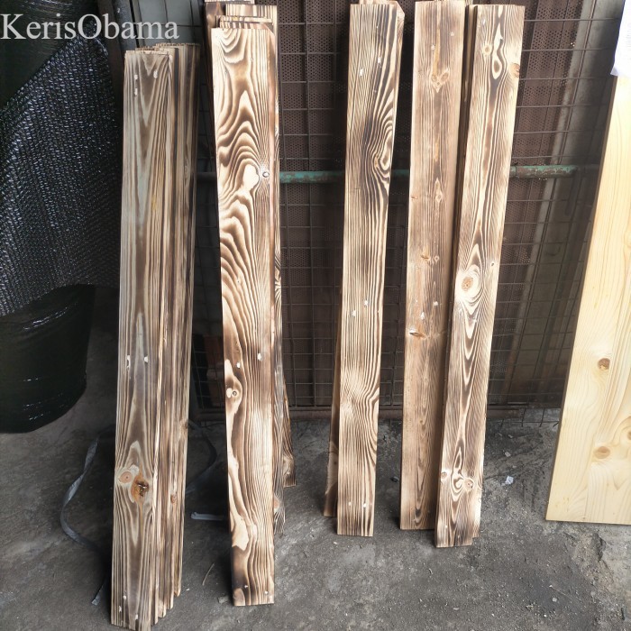 

papan kayu jati belanda 120x9,5x1,5 motif bakar murah