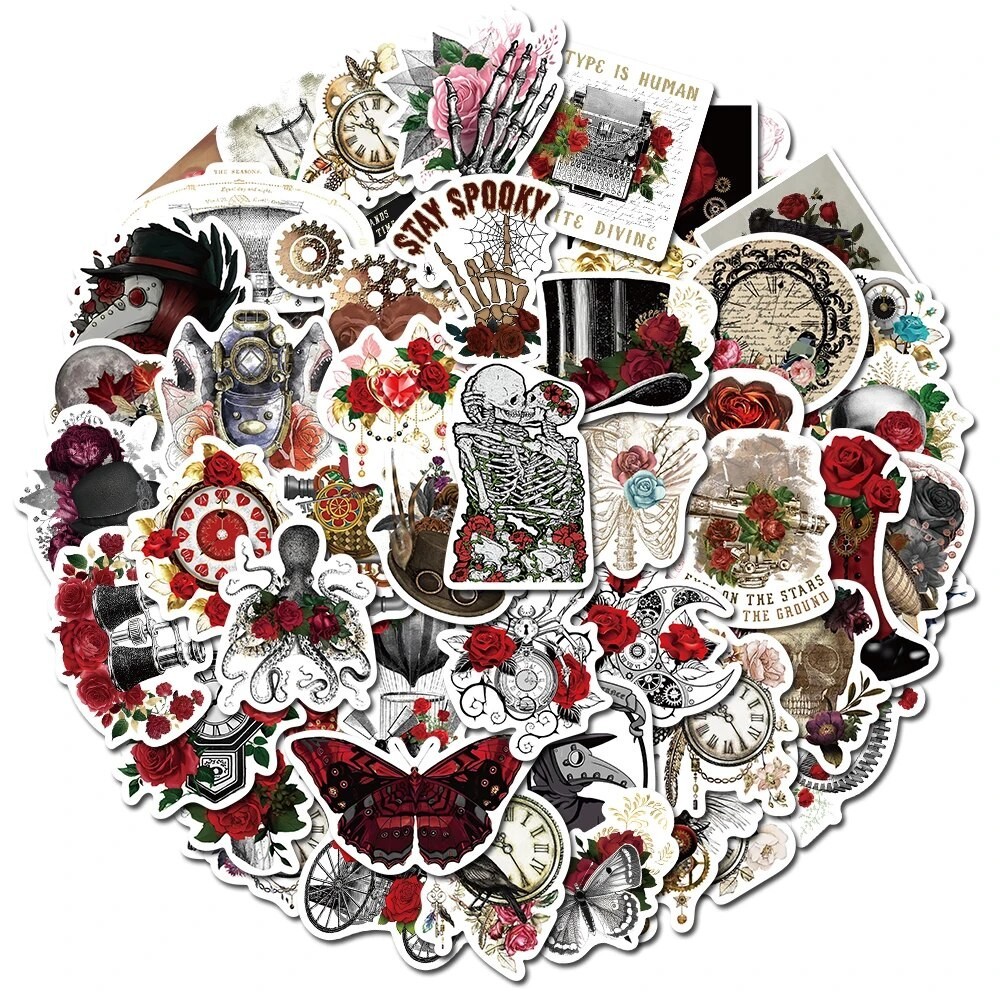 

52PCS Steampunk&Rose Aesthetics Retro Stickers Vintage For DIY Notebook Luggage Motorcycle Laptop Refrigerator Decal Toys