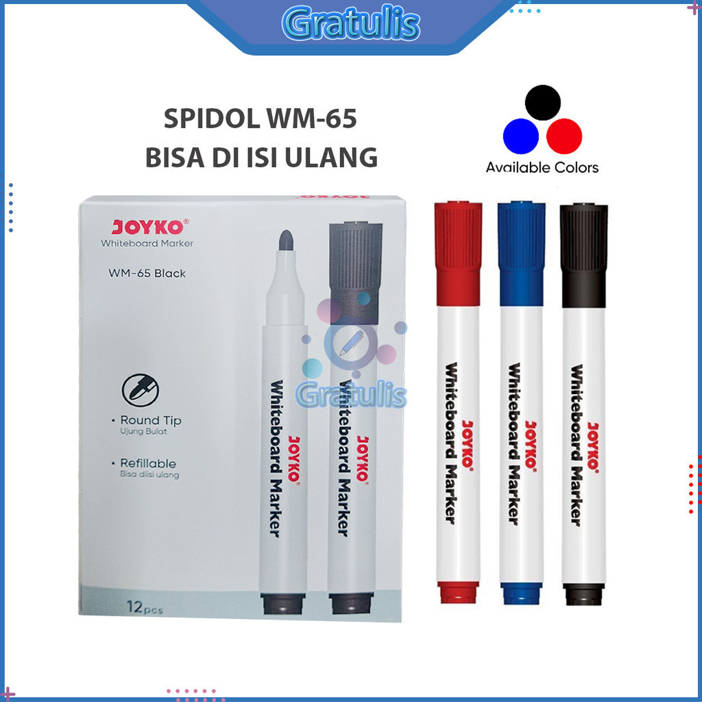 

SPIDOL WHITEBOARD NON PERMANENT JOYKO [WM-65/1 PACK] / SEPIDOL PAPAN TULIS / PENANDA WHITE BORD MARKER NON PERMANENT BISA DI ISI ULANG WM6