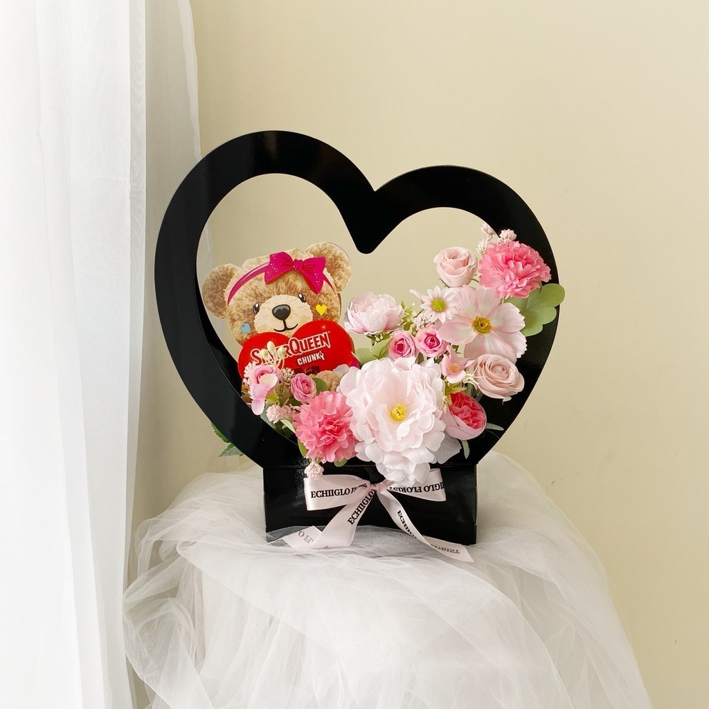 

Dandelion Secret Love sign coklat silverqueen teddy bear with heart bag hampers valentine snack bloom box / kado ultah wisuda wedding anniversary Echiiglo florist