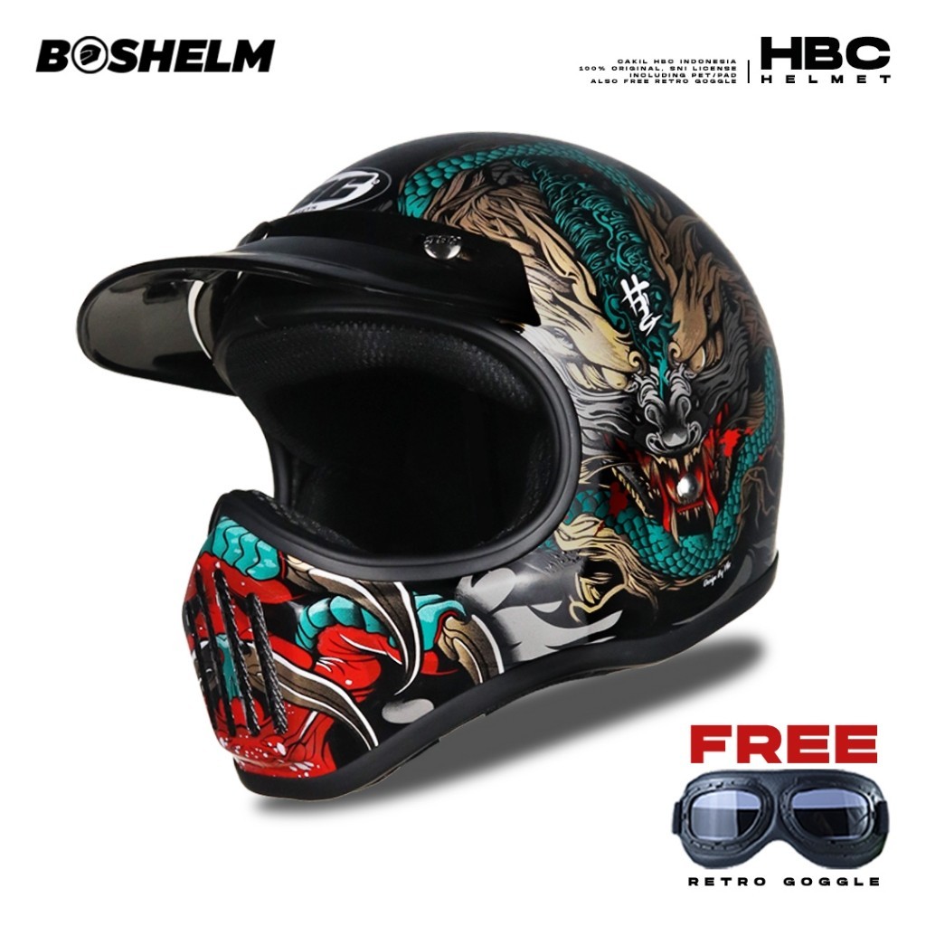 BOSHELM Helm Cakil HBC NILAKANDI Helm Retro Full Face SNI