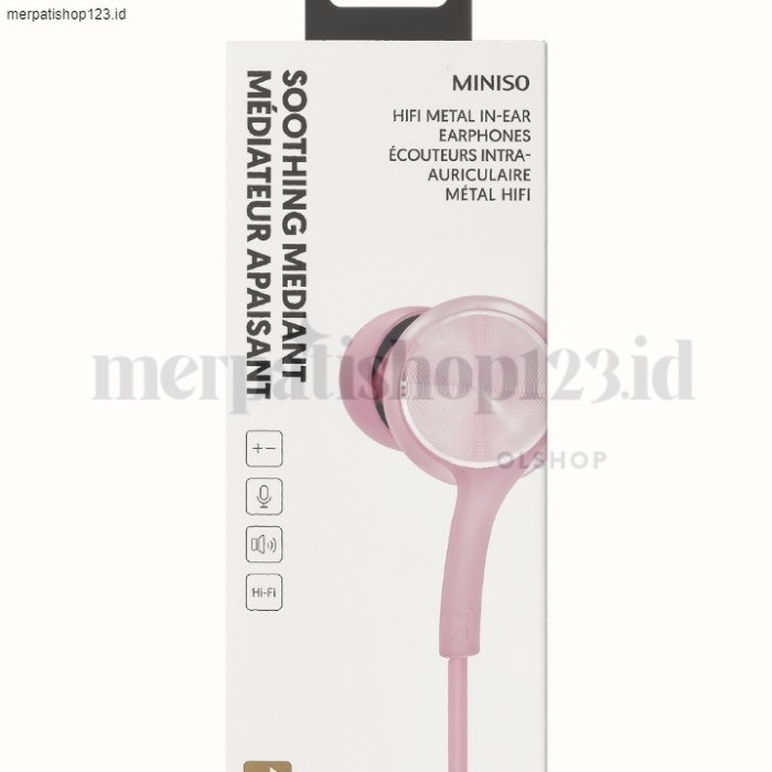 HIFI Metal in-ear earphones MINISO - Headset berbahan logam - pink
