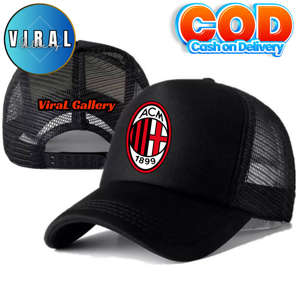 ViraL Gallery Topi Trucker AC MILAN - Topi Distro AC MILAN Logo - Topi AC MILAN Premium - Topi Pria 