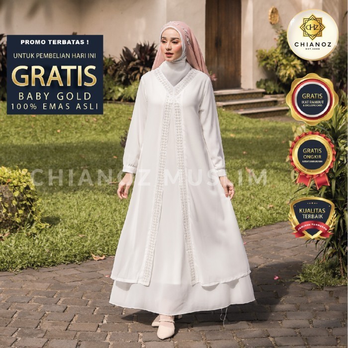 

CHIANOZ Gamis Putih Ceruti Motte Abaya Mewah Pesta Premium Lebaran 307 - M