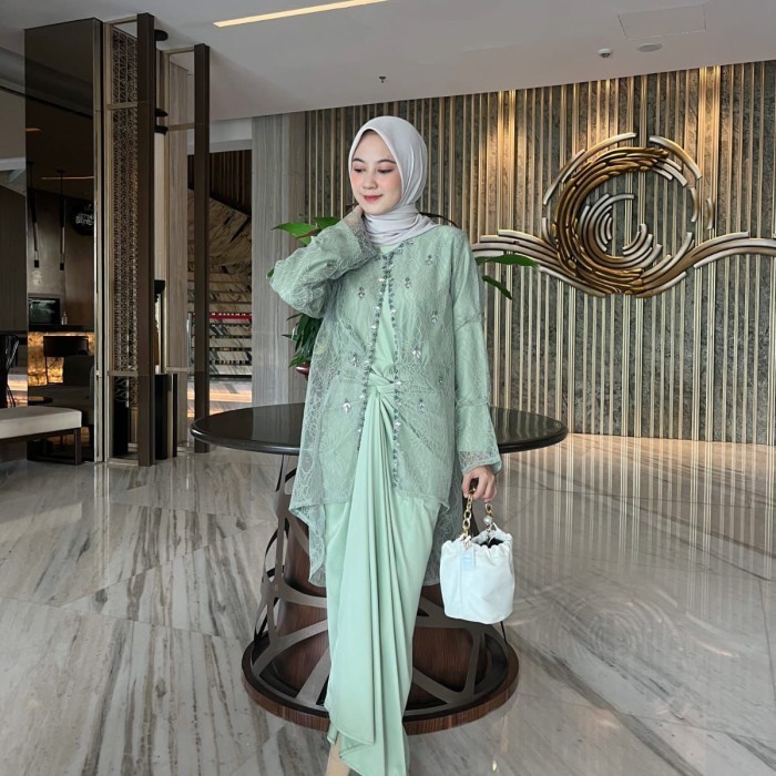 gamis pesta hijau sage gamis brukat gamis kondangan gamis hijau sage