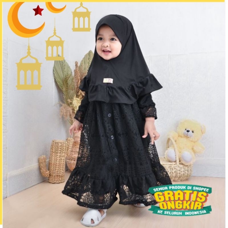 Brokat Malika Gamis anak Set Hijab usia 0-5 tahun / gamis anak bayi terbaru/Maron merah bata red ana