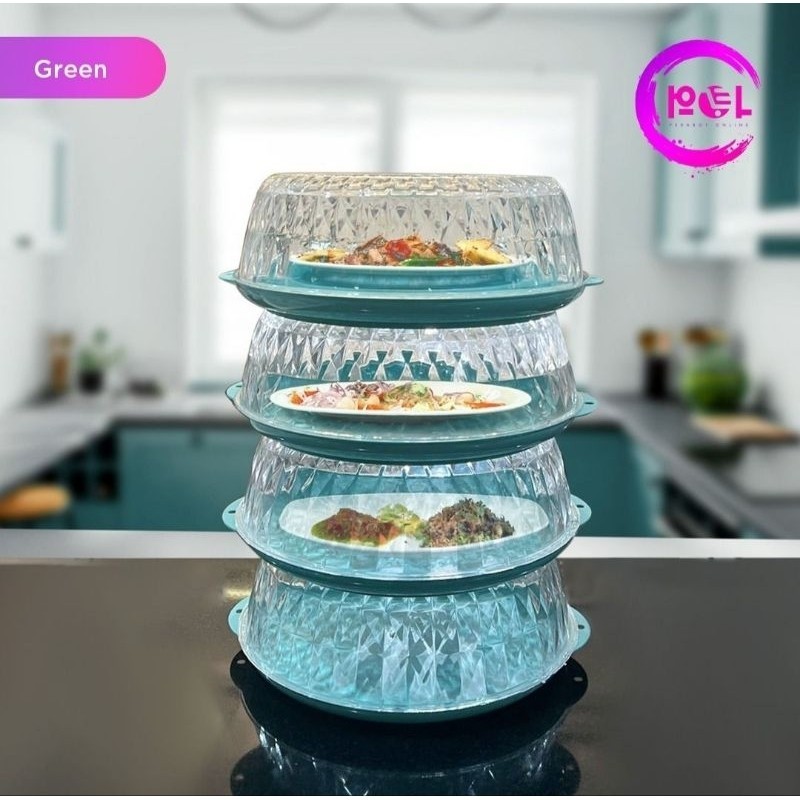 (ORIGINAL) Tudung Saji Kristal 4 Susun-Tisung Saji Kristal Anti Pecah-Tudung Saji Crystal