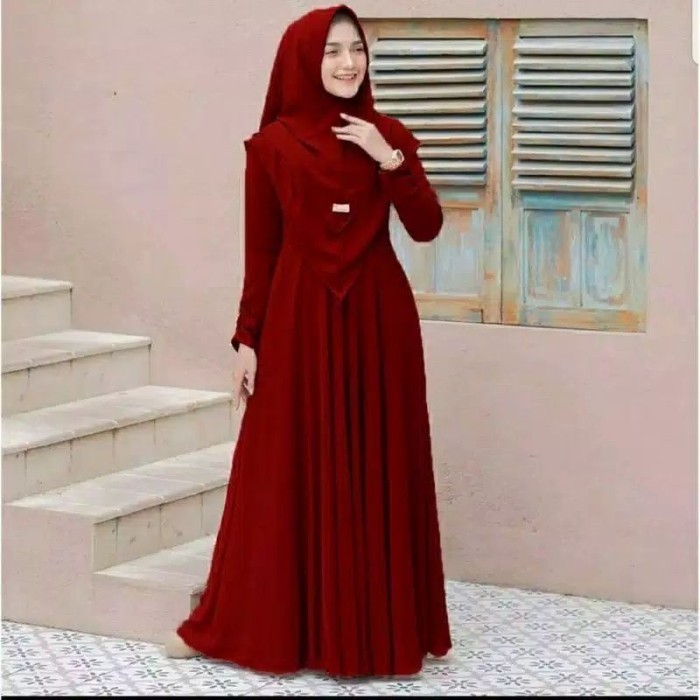 Gamis Syari  Set Khimar Hijab Polos Busana Muslim Syar'i 2023  - Bata, 4 XL