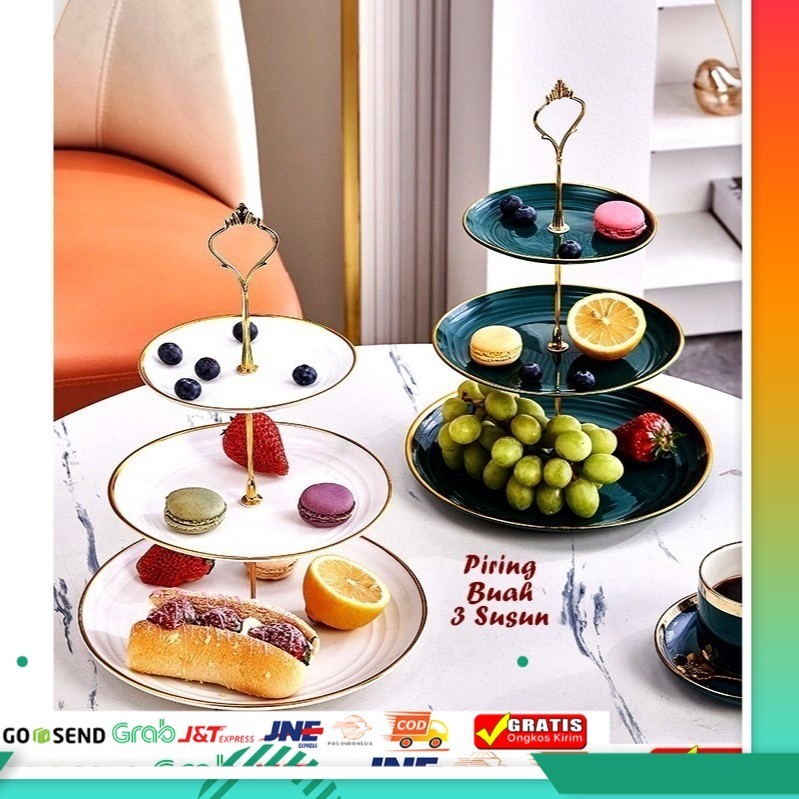 LIST GOLD Piring Buah Unik 3 Susun Piring kue piring permen piring buah 3 susun piring pesta party l