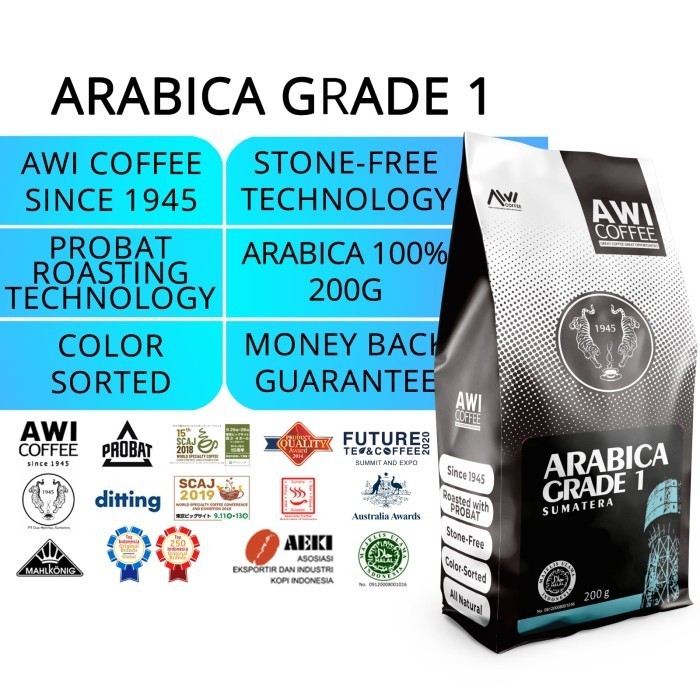 

[Coffee New] Awi Coffee Sumatera Arabica Grade 1 Blend For Cafe 200gr Biji/Bubuk - BIJI