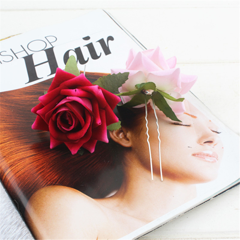 Garpu Rambut Bentuk U Bunga Mawar Romantis Aksesori Rambut Gaun Pengantin Pengantin