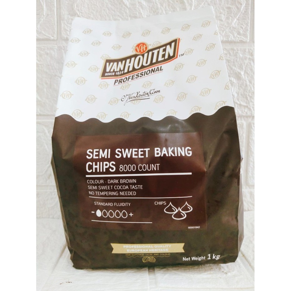 

Van Houten - Semi Sweet Baking Choco Chips 1kg Chocochips Compound