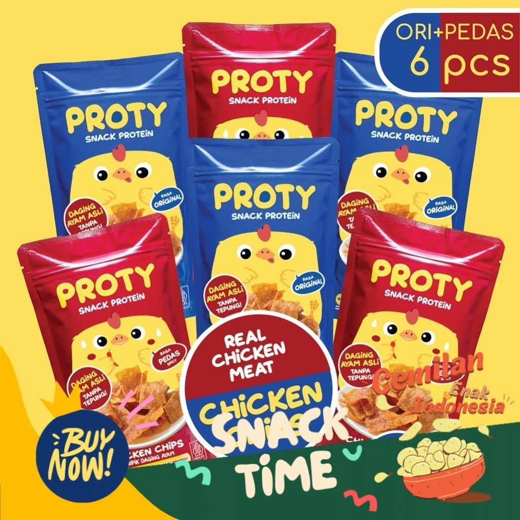 

Special Diskon PROTY Chicken Chips Ori(3 pcs)+Pedas(3 pcs) Snack Cemilan Ayam Protein Diet - Keripik Daging Ayam Asli Krispi 18 gr