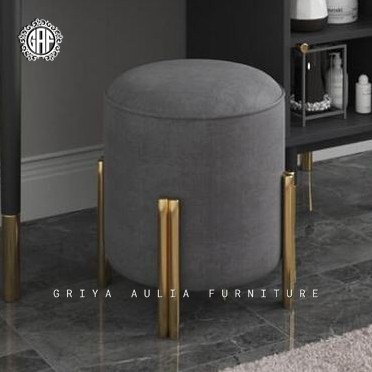 Stool meja rias bundar kaki besi finishing gold