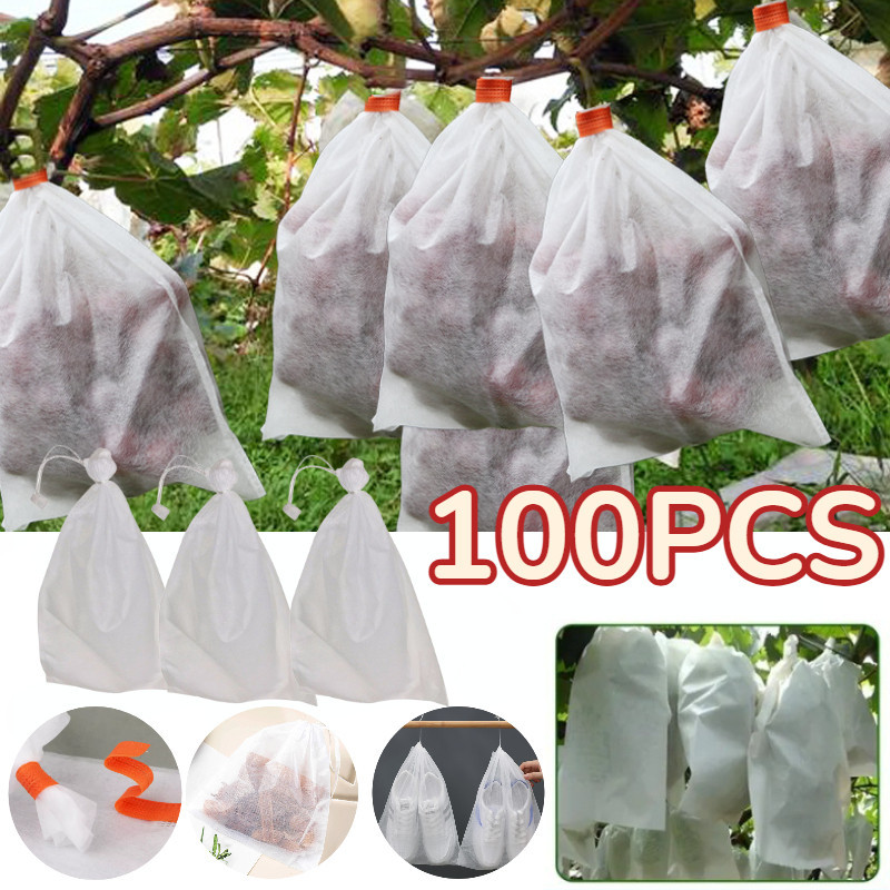 100PCS Fruit Cover Net Jaring Pembungkus Buah Tembus Pandang Fruit Cover Anggur Transparan Waterproo